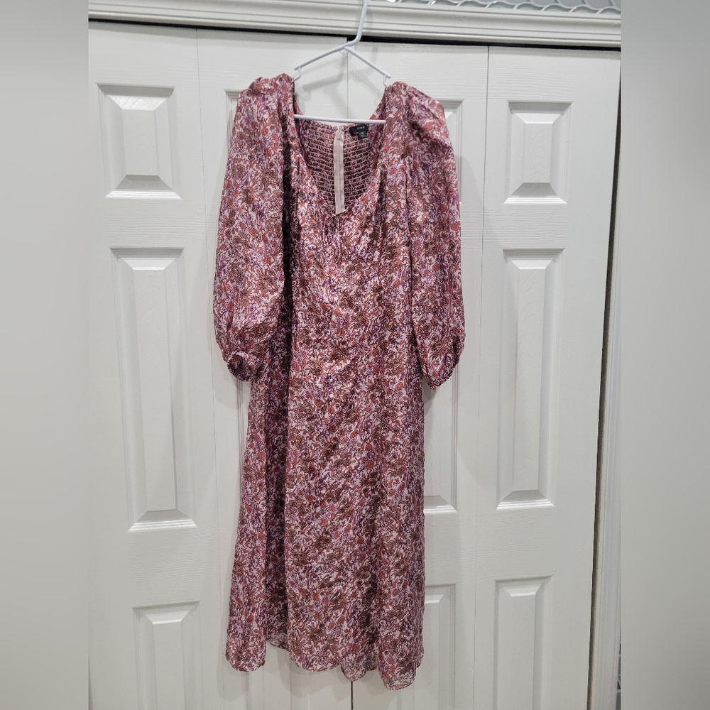J Crew Smocked Puff-Sleeve Midi Dress Size 16